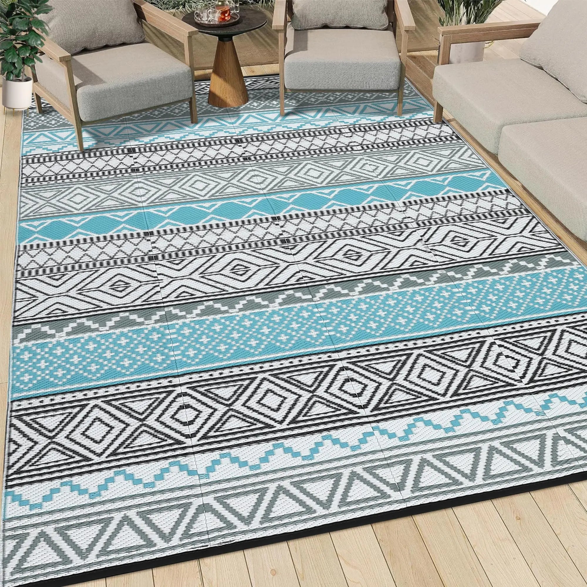 Garvee Outdoor Washable Double-Sided Plastic Straw Rug, Garden Decoration Rug Waterproof UV Resistant Foldable and Portable for Pools Balconies Beaches Picnics Backyards and Parks